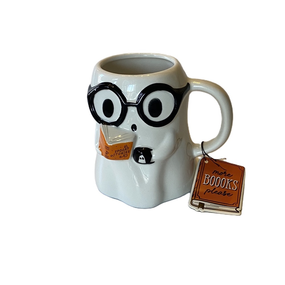 SUNDAY MORNING Nerdy Ghost Reading a Book Halloween Theme Coffee Tea Mug